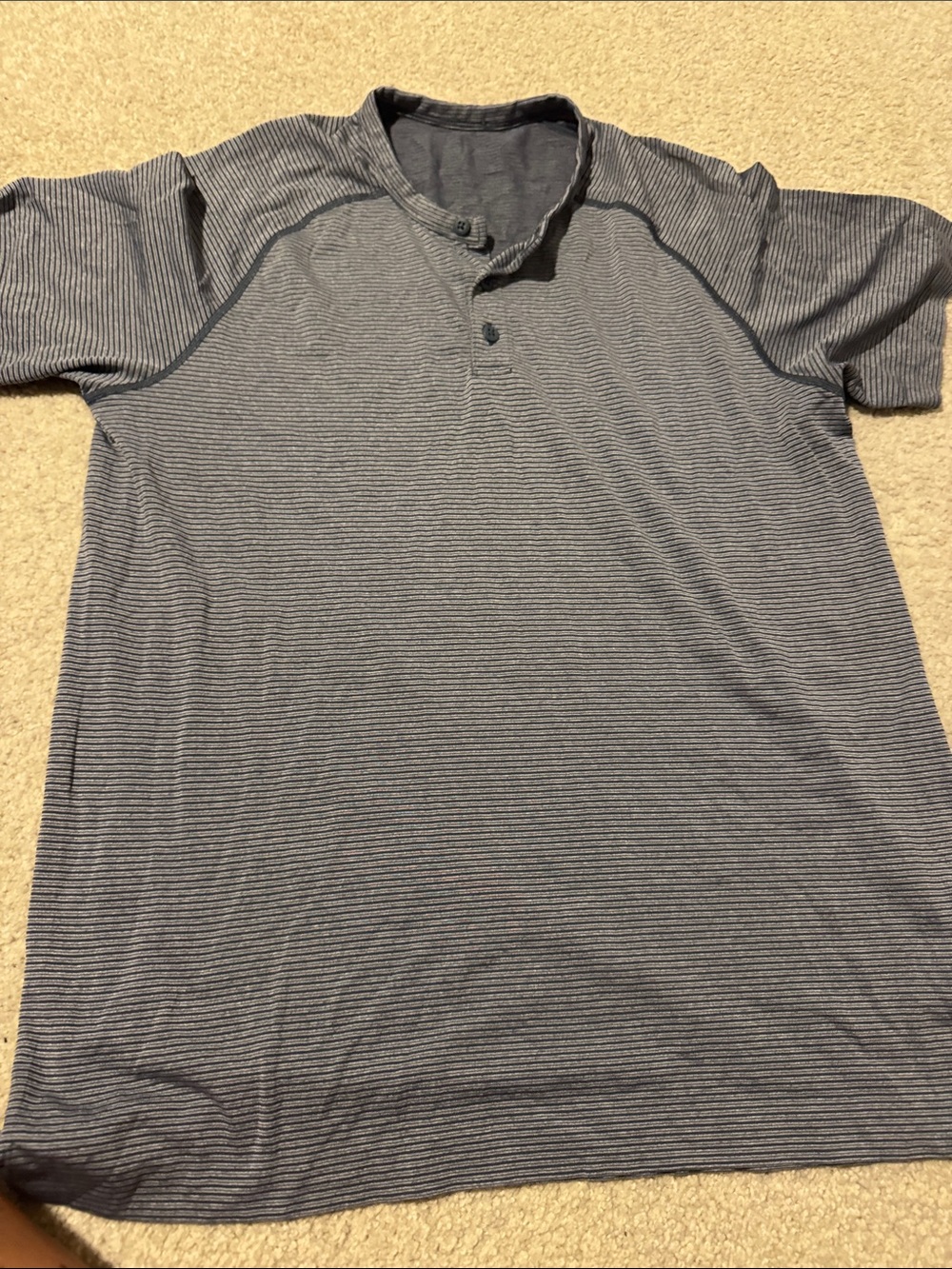 lululemon athletica Men's Navy Micro-Striped Henley Polo